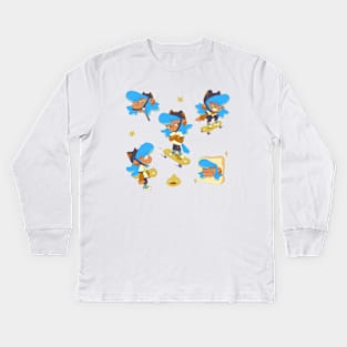 Skater cat Kids Long Sleeve T-Shirt